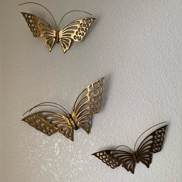 Other - Vintage Art Deco Solid Brass Butterflies Wall Hanging Set of 3